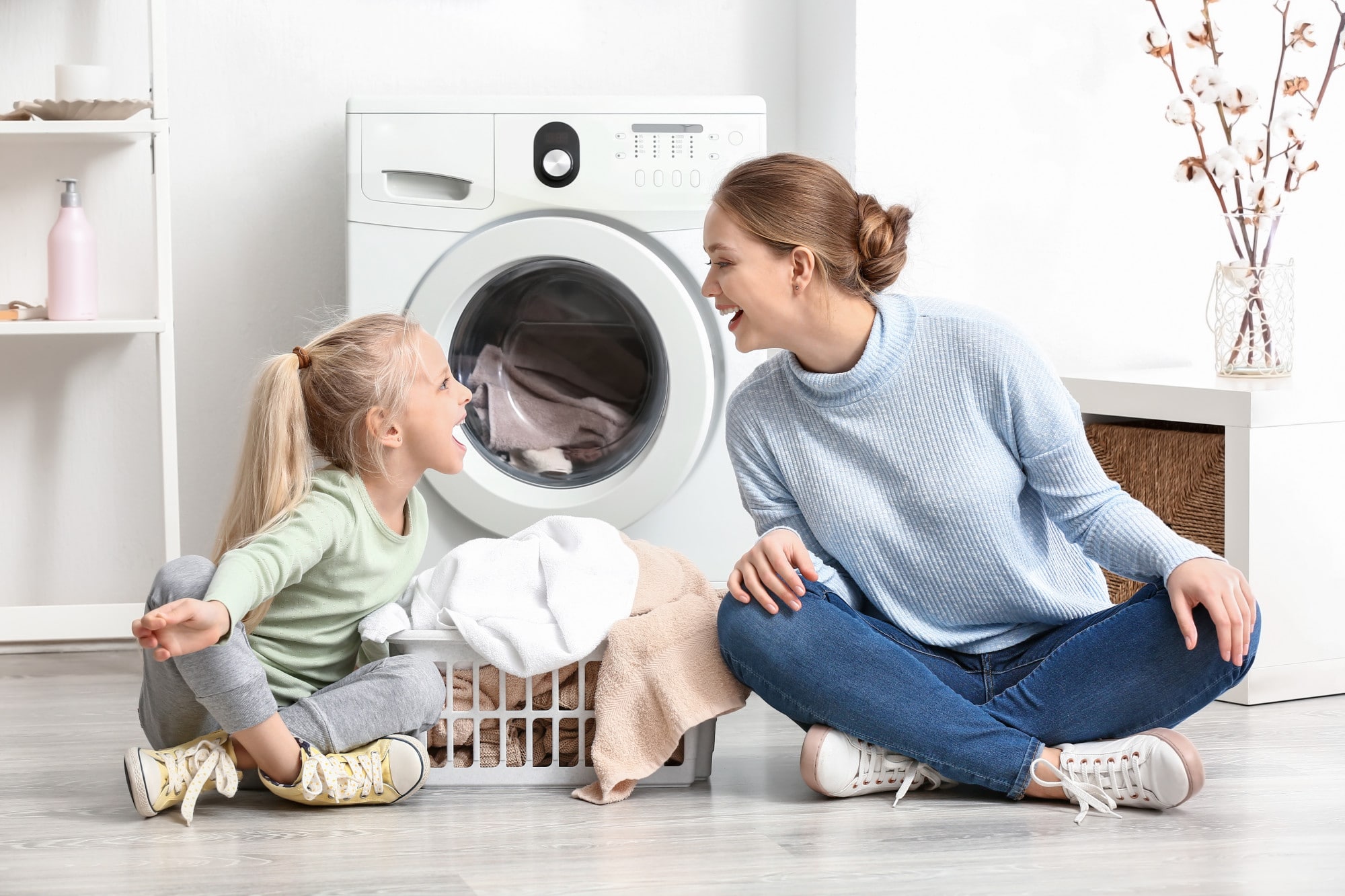 cartoon-character-of-woman-washing-clothes-with-a-plastic-basin