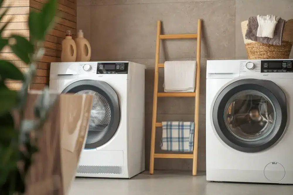 interior real laundry room with washing machine home